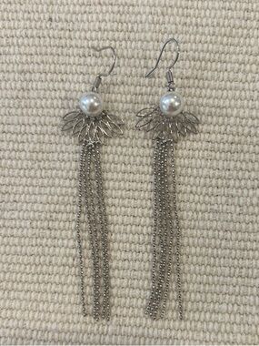 Pearl Accent Silver Tassel Drop Earrings - Women Jewelry